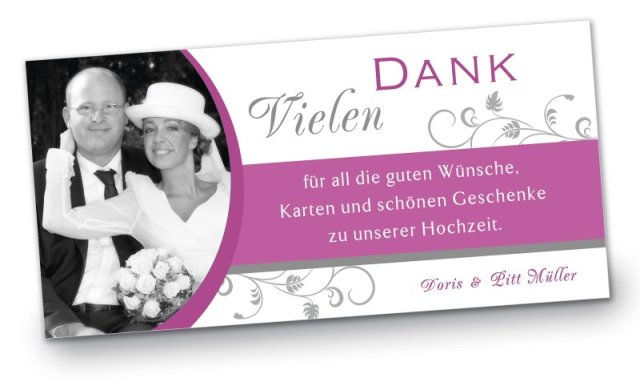 Hochzeit Danksagungskarte DIN Lang quer Doris Pitt pink
