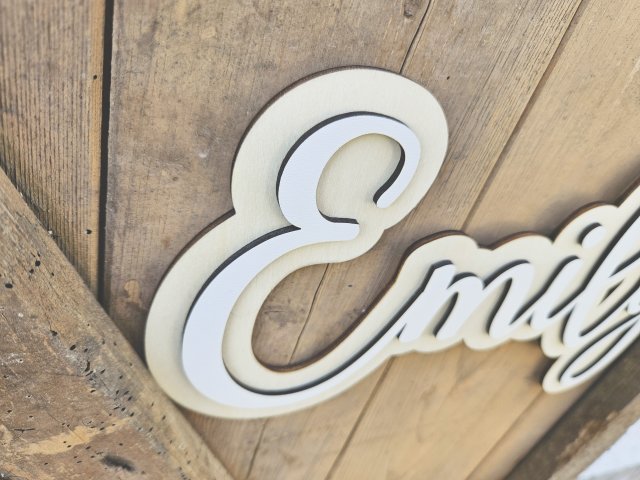 Namensschild Schriftzug mit Kontur "Emily" aus Holz