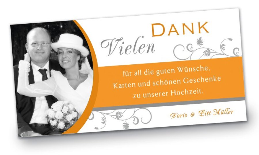 Hochzeit Danksagungskarte DIN Lang quer Doris Pitt orange